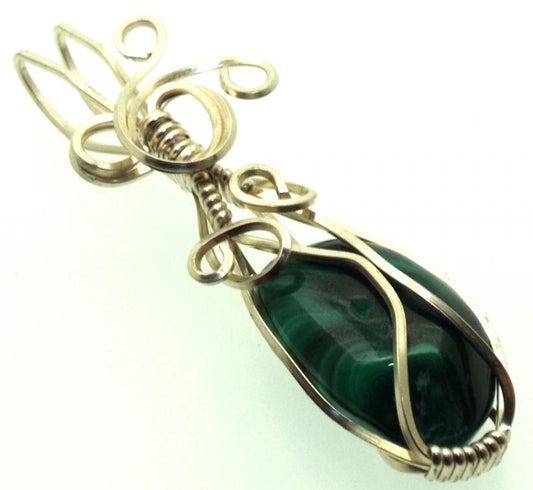 Malachite Silver Filled Wire Wrapped Pendant 03