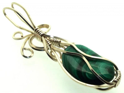 Malachite Silver Filled Wire Wrapped Pendant 03