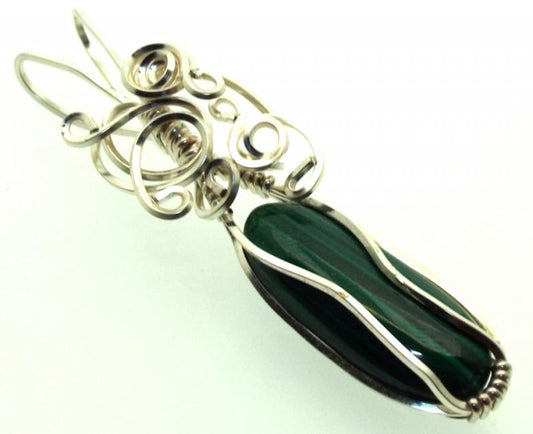 Malachite Silver Filled Wire Wrapped Pendant 04