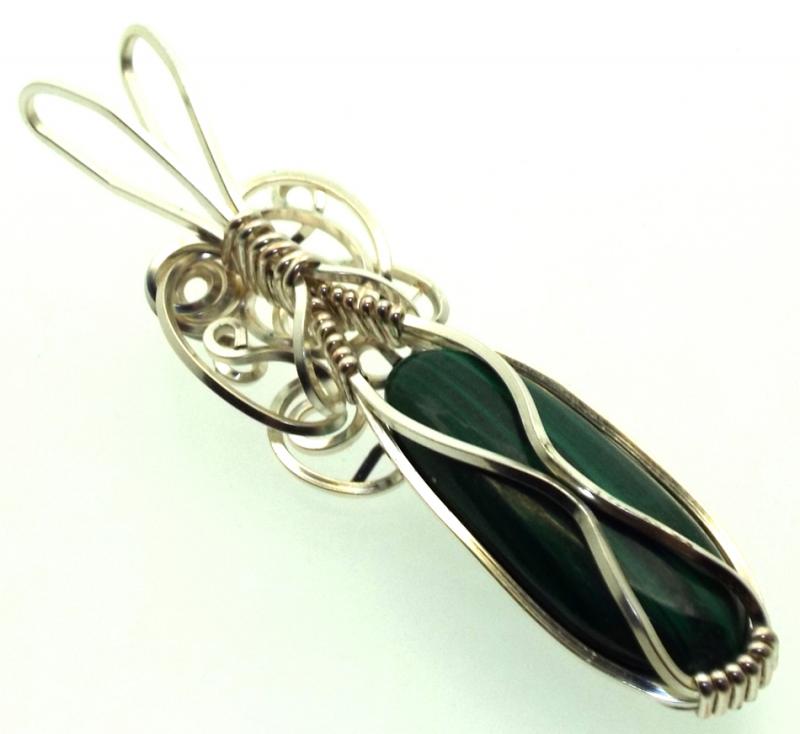 Malachite Silver Filled Wire Wrapped Pendant 04