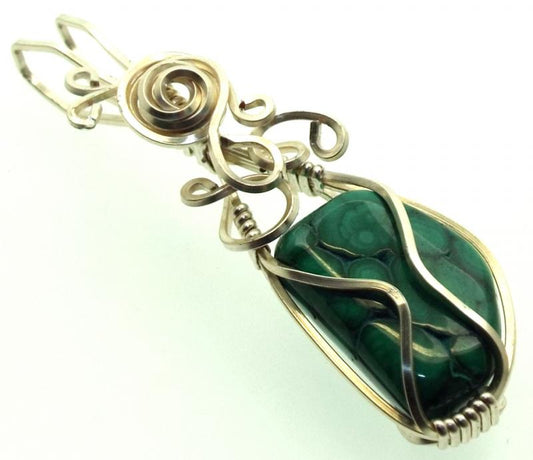 Malachite Silver Filled Wire Wrapped Pendant 07