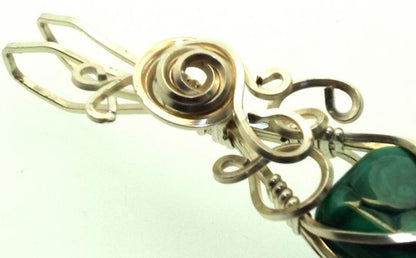 Malachite Silver Filled Wire Wrapped Pendant 07