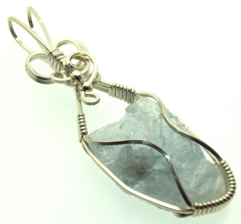 Celestite Gemstone Sterling Silver Wire Wrapped Pendant 03