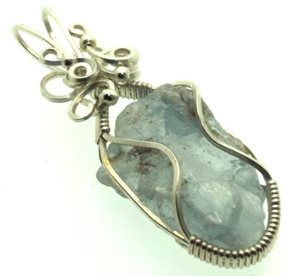 Celestite Gemstone Sterling Silver Wire Wrapped Pendant 04