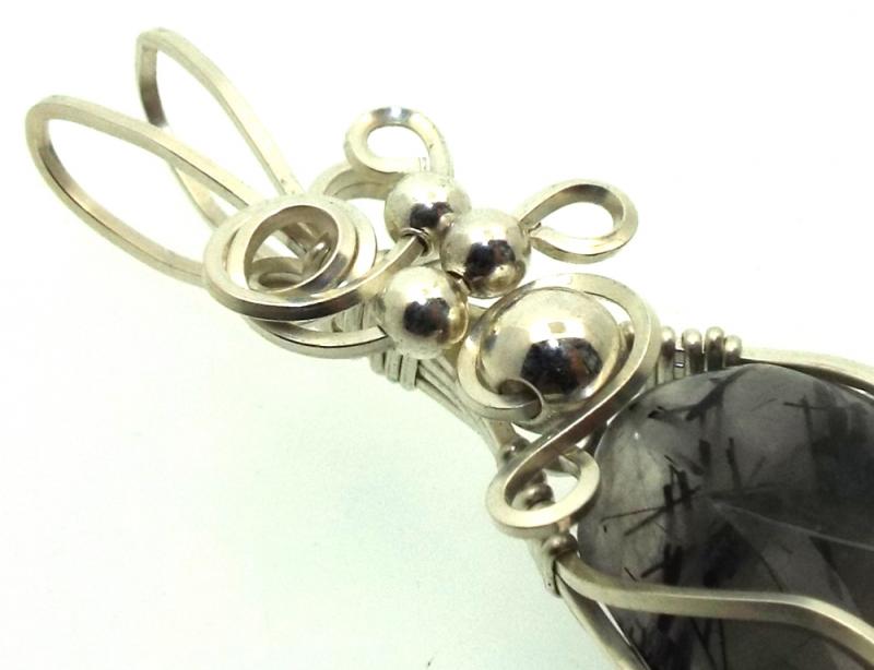 Tourmalated Quartz Sterling Silver Wire Wrapped Pendant 01