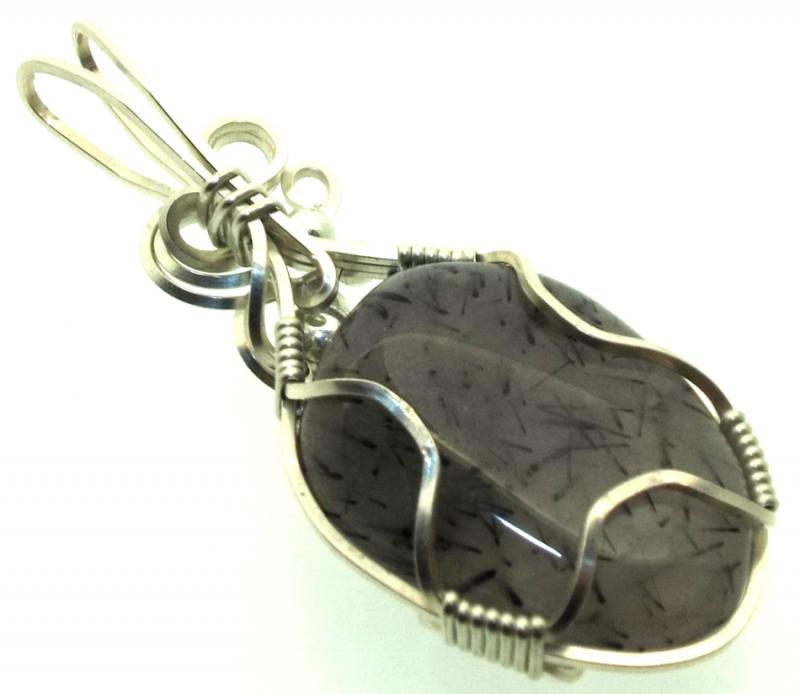 Tourmalated Quartz Sterling Silver Wire Wrapped Pendant 04
