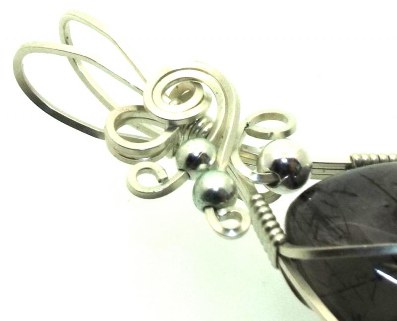 Tourmalated Quartz Sterling Silver Wire Wrapped Pendant 05