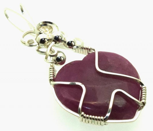 Lucky Dip Ruby in Quartz Heart Silver Plated Wire Wrapped Pendant