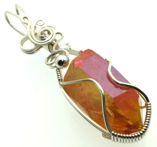 Sunshine Aura Quartz Sterling Silver Wire Wrapped Pendant 01
