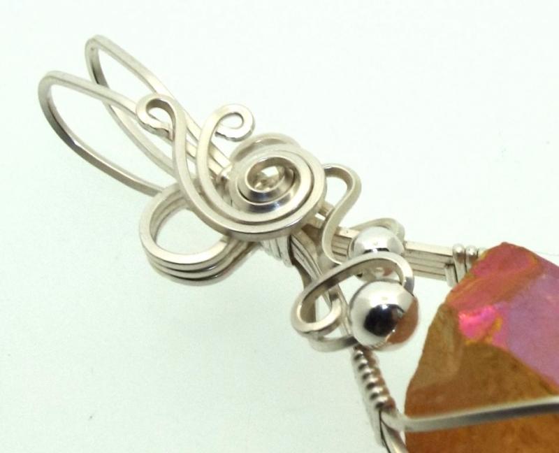 Sunshine Aura Quartz Sterling Silver Wire Wrapped Pendant 01