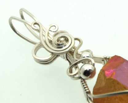 Sunshine Aura Quartz Sterling Silver Wire Wrapped Pendant 01