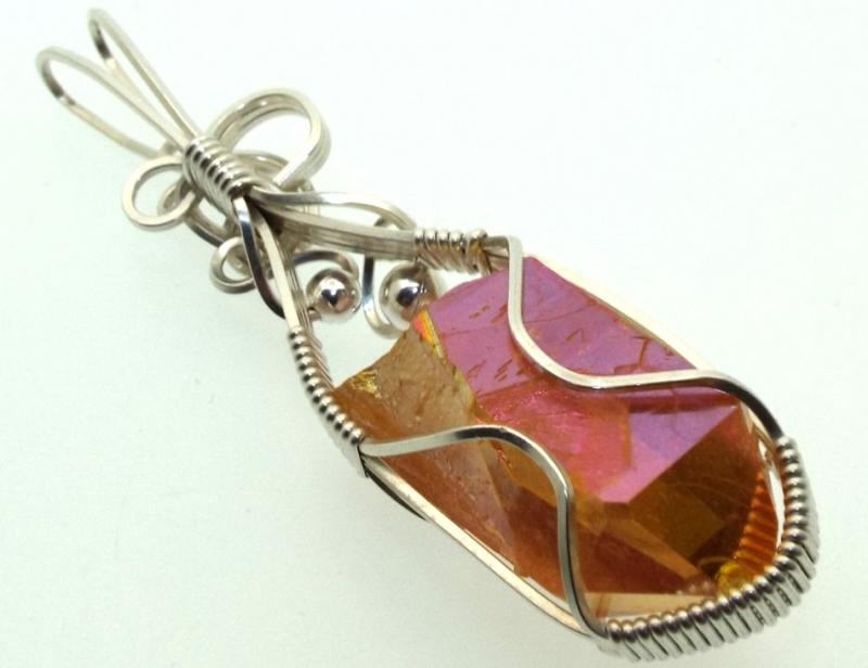 Sunshine Aura Quartz Sterling Silver Wire Wrapped Pendant 01