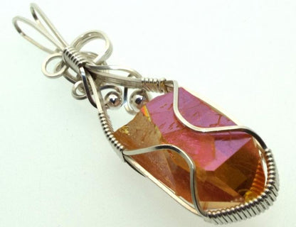 Sunshine Aura Quartz Sterling Silver Wire Wrapped Pendant 01