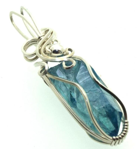 Aqua Aura Quartz Sterling Silver Wire Wrapped Pendant 05