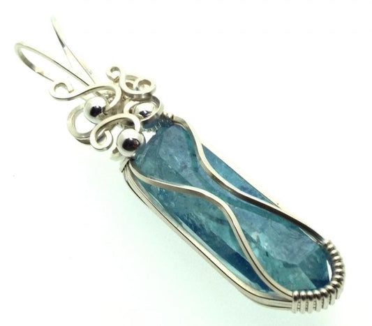 Aqua Aura Quartz Sterling Silver Wire Wrapped Pendant 07