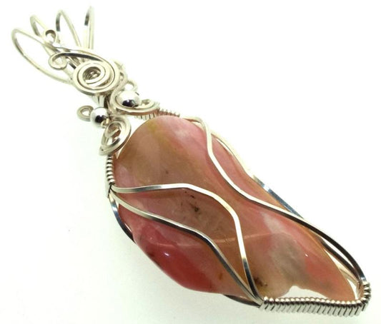 Pink Opal Sterling Silver Wire Wrapped Pendant 01