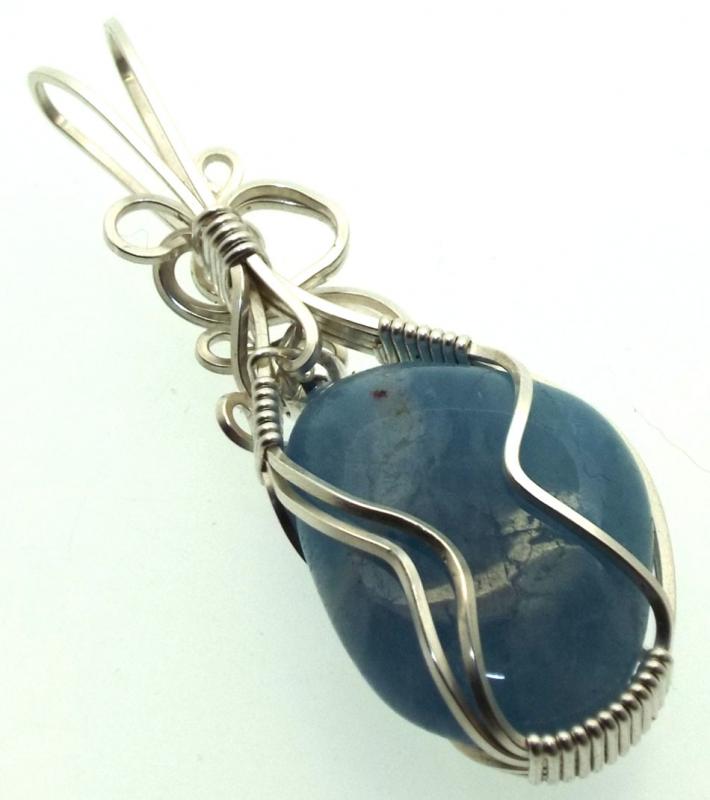 Aquamarine Sterling Silver Wire Wrapped Pendant 03