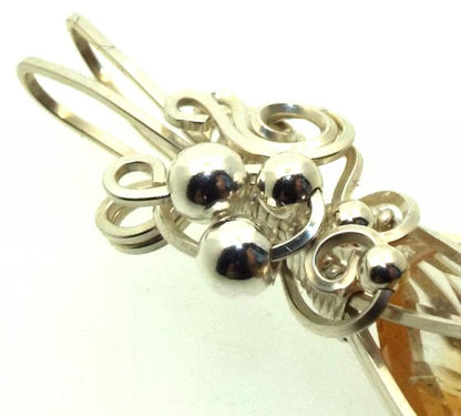 Brazilian Citrine Sterling Silver Wire Wrapped Pendant 02