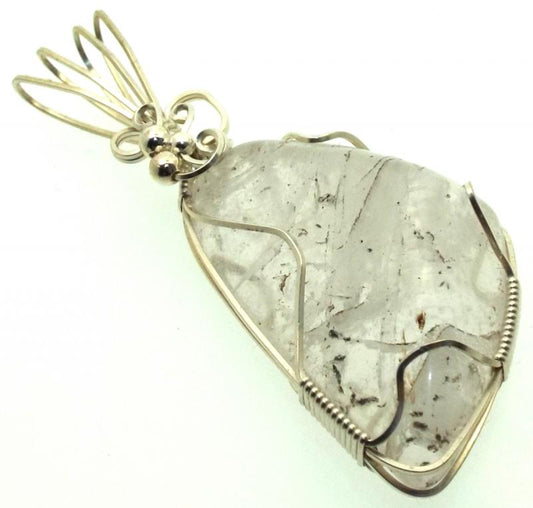 Pollucite Gemstone Sterling Silver Wire Wrapped Pendant 02