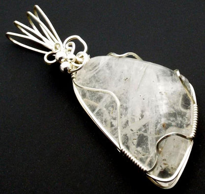 Pollucite Gemstone Sterling Silver Wire Wrapped Pendant 02
