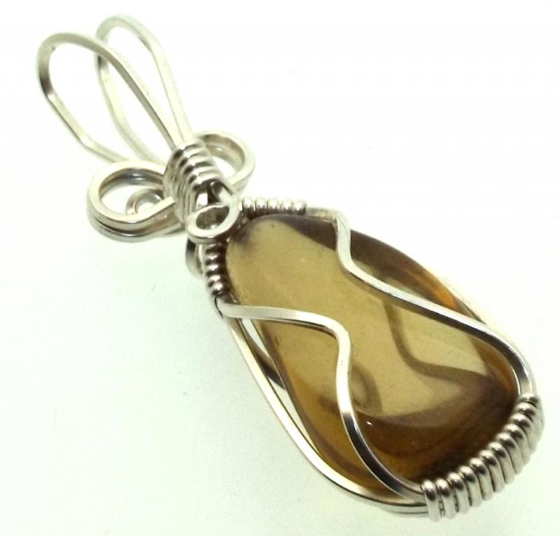 Whiskey Quartz Sterling Silver Wire Wrapped Pendant 01