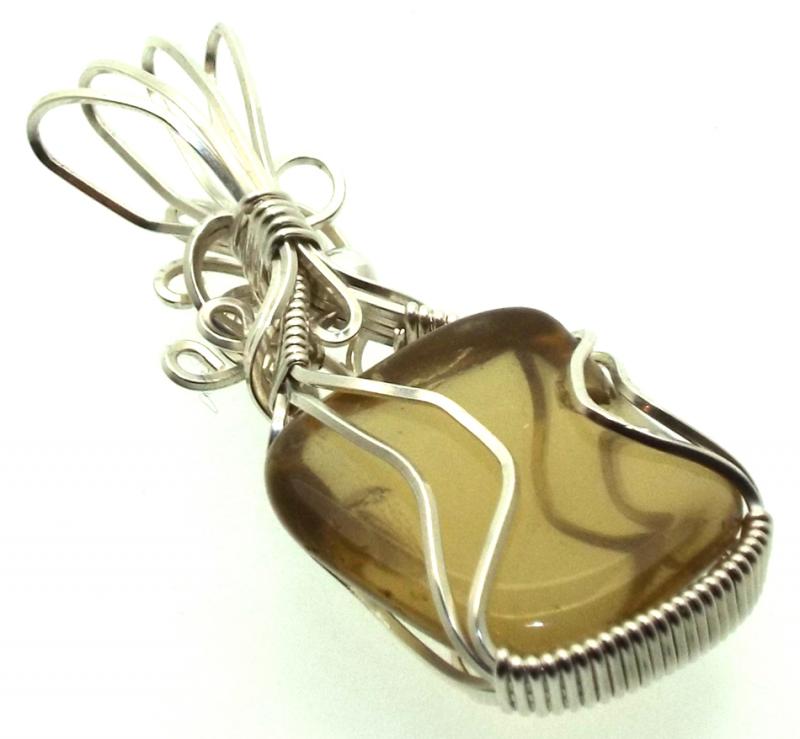 Whiskey Quartz Sterling Silver Wire Wrapped Pendant 02