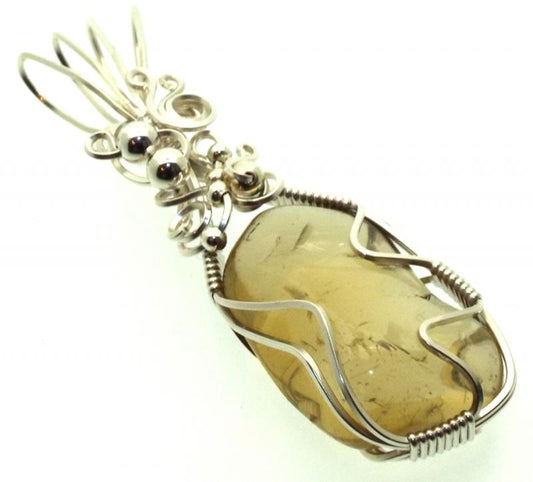 Whiskey Quartz Sterling Silver Wire Wrapped Pendant 03