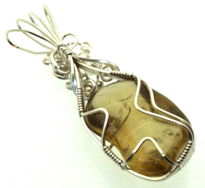 Whiskey Quartz Sterling Silver Wire Wrapped Pendant 03