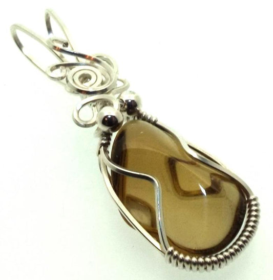 Whiskey Quartz Sterling Silver Wire Wrapped Pendant 04