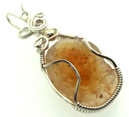 Mongolian Desert Gobi Agate Sterling Silver Wire Wrapped Pendant 02