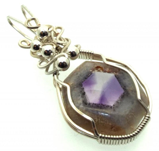 Tripache Star Amethyst Stalactite Sterling Silver Wire Wrapped Pendant 05
