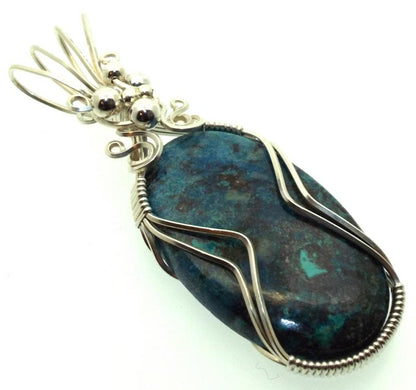 Azurite and Chrysocolla Sterling Silver Wire Wrapped Pendant 01