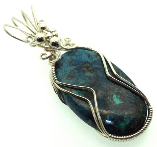 Azurite and Chrysocolla Sterling Silver Wire Wrapped Pendant 01