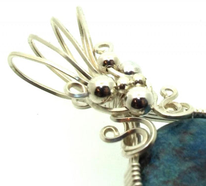 Azurite and Chrysocolla Sterling Silver Wire Wrapped Pendant 01