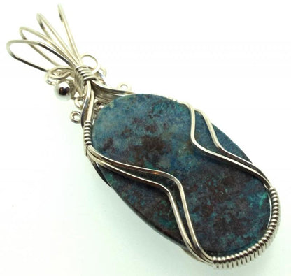 Azurite and Chrysocolla Sterling Silver Wire Wrapped Pendant 01