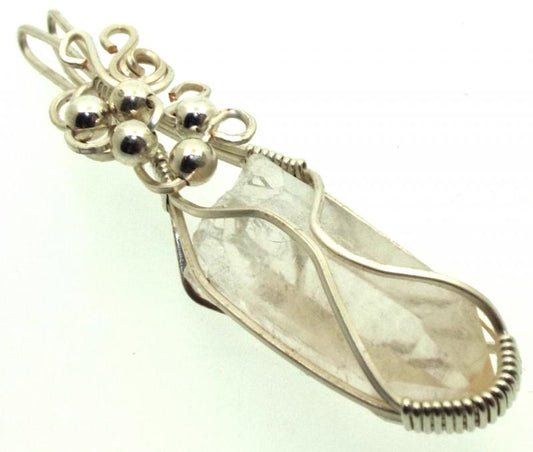 Lemurian Star Seed Lazer Quartz Sterling Silver Wire Wrapped Pendant 03