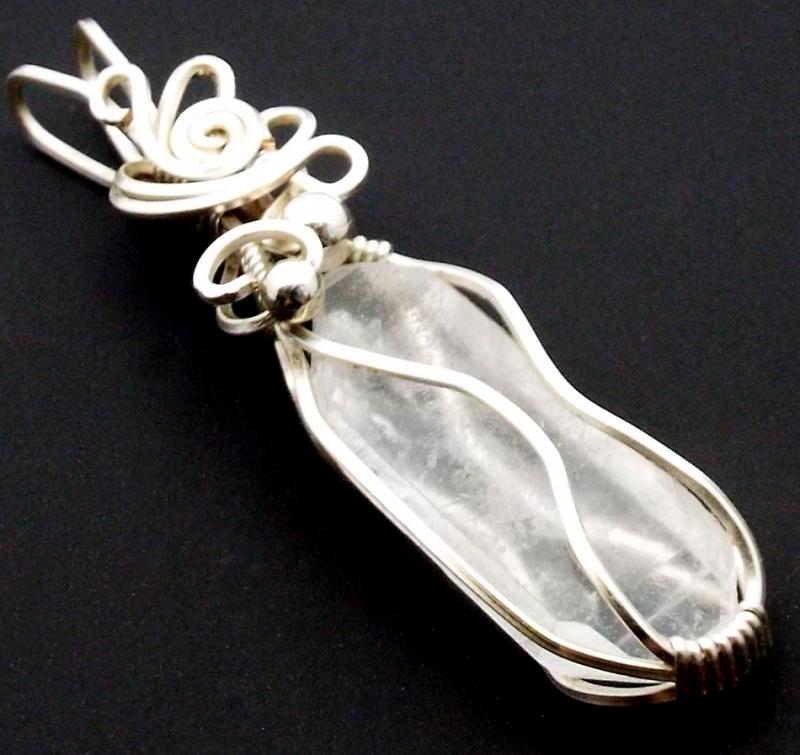 Lemurian Star Seed Lazer Quartz Sterling Silver Wire Wrapped Pendant 08