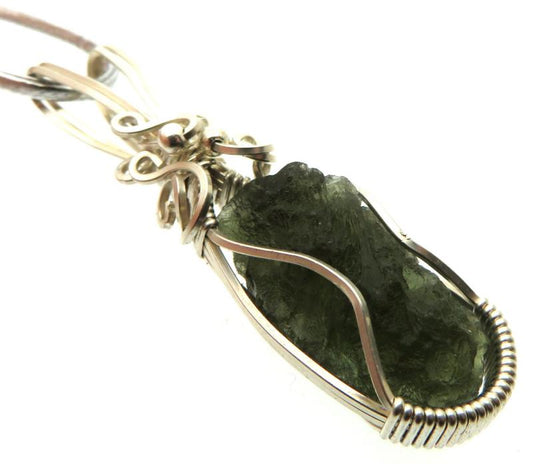 Moldavite Gemstone Sterling Silver Wire Wrapped Pendant 04