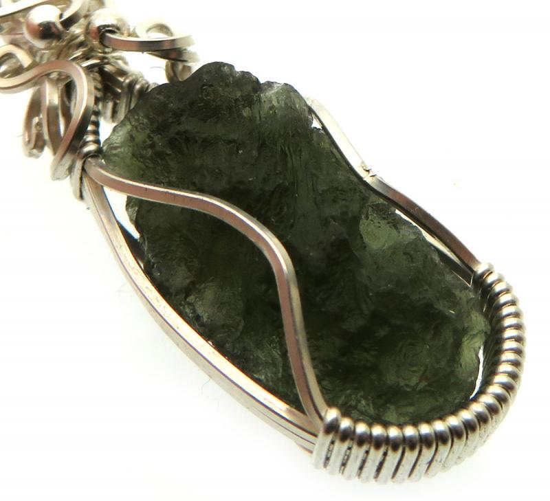 Moldavite Gemstone Sterling Silver Wire Wrapped Pendant 04