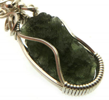 Moldavite Gemstone Sterling Silver Wire Wrapped Pendant 04