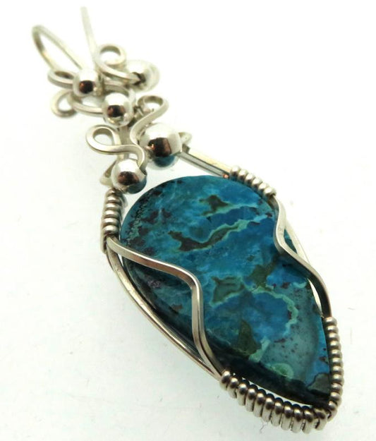 Chrysocolla Sterling Silver Wire Wrapped Pendant 03