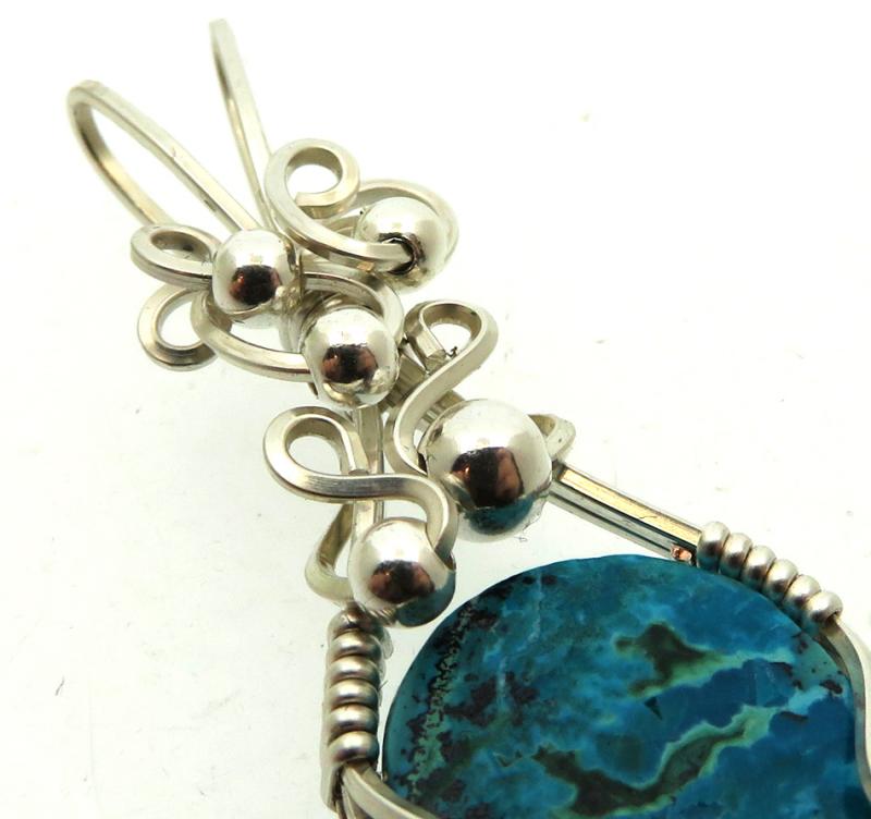 Chrysocolla Sterling Silver Wire Wrapped Pendant 03