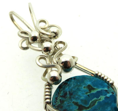 Chrysocolla Sterling Silver Wire Wrapped Pendant 03