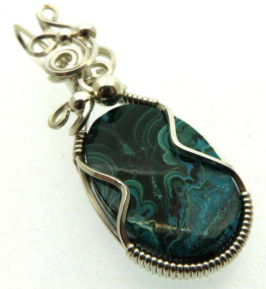 Chrysocolla Sterling Silver Wire Wrapped Pendant 04
