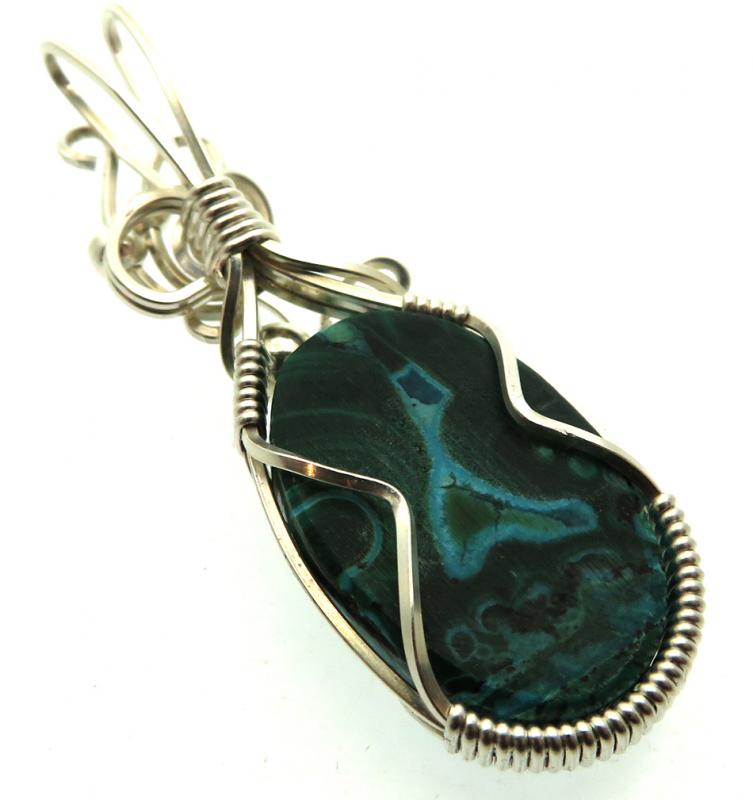 Chrysocolla Sterling Silver Wire Wrapped Pendant 04