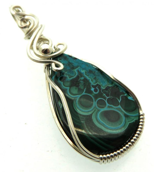 Chrysocolla Sterling Silver Wire Wrapped Pendant 05
