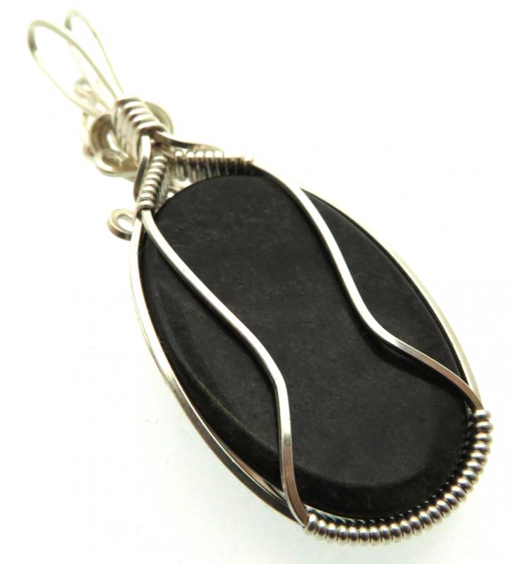 Hand Carved Silver Sheen Obsidian Sterling Silver Wire Wrapped Pendant 02