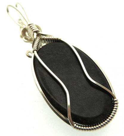 Hand Carved Silver Sheen Obsidian Sterling Silver Wire Wrapped Pendant 02