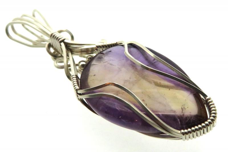 Ametrine Gemstone Sterling Silver Wire Wrapped Pendant 02