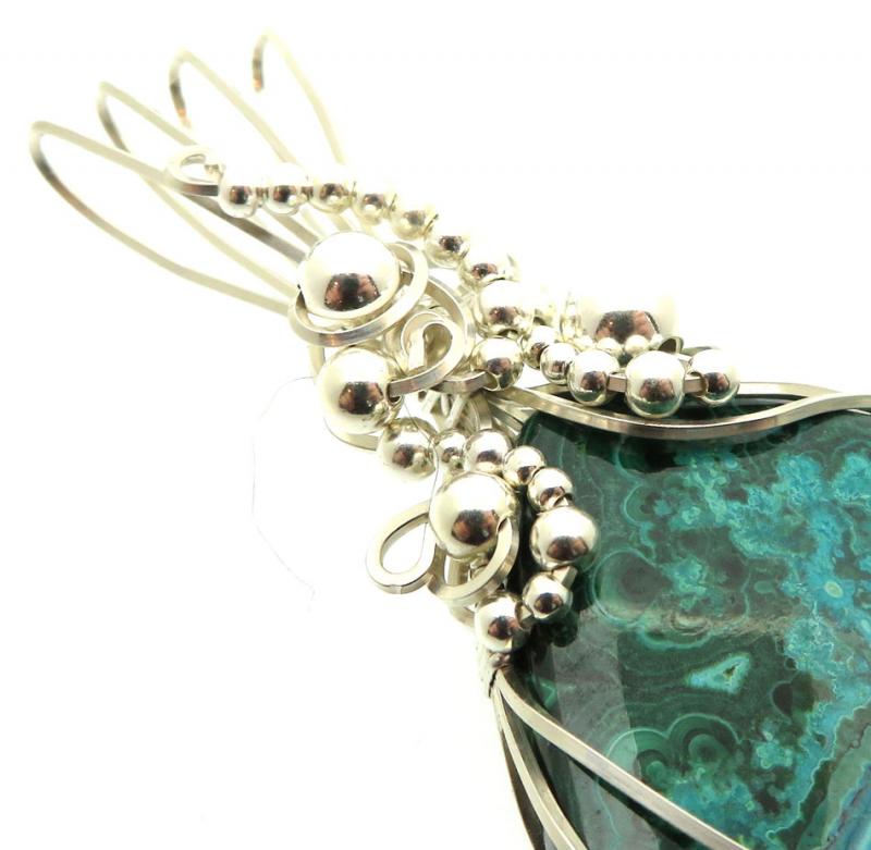 Chrysocolla Large Sterling Silver Wire Wrapped Pendant 06